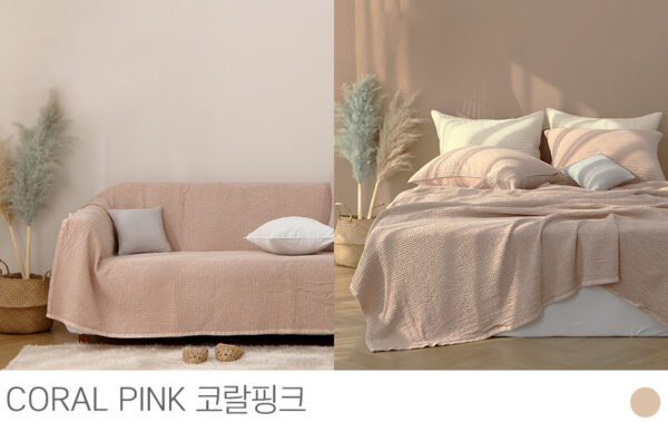 Moderwaffle ( Coral pink1) Chăn hè cao cấp gỗ sồi - Modal Waffle Spread